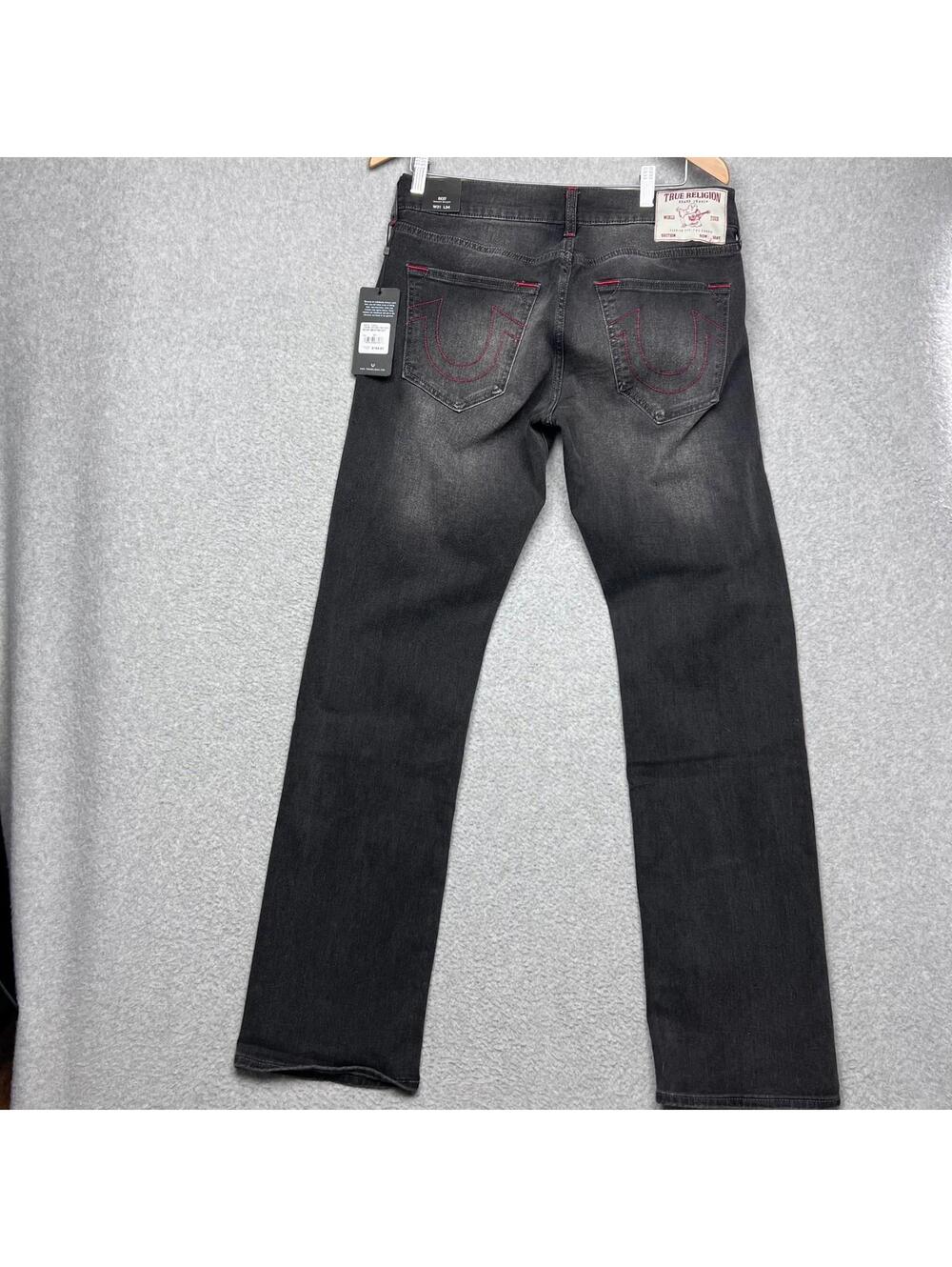 True Religion Ricky Relax Straight Jeans W31 L34 Black Red Stitch Y2K Baggy New